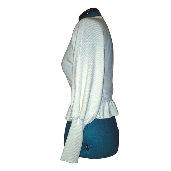 Express Ivory Puff Sleeve Peplum Ballet Core Off Shoulder Ribbed Sweater Medium - Picture 4 of 7